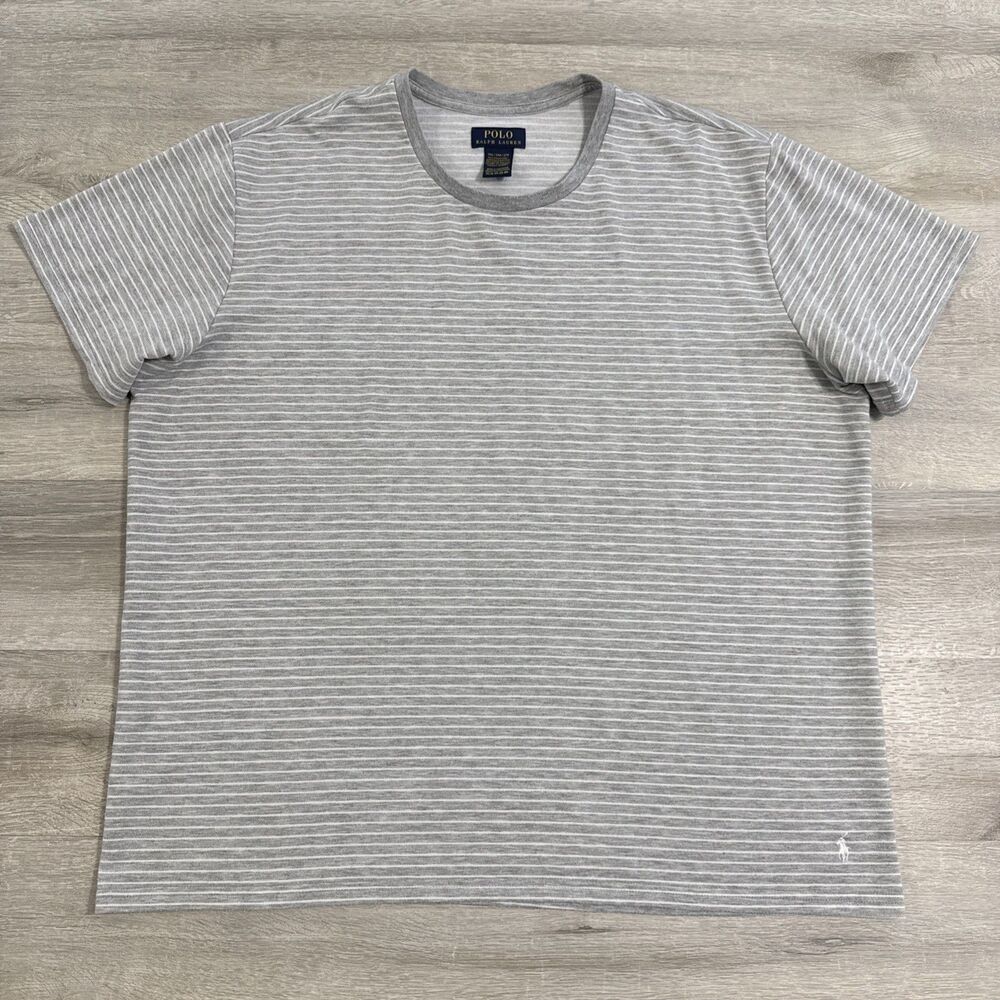 Polo Ralph Lauren Shirt Men’s Gray 2XL Striped Stretch Short Sleeve Pony Tee